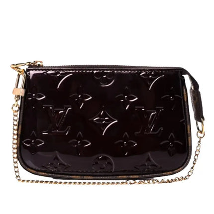 NEW Louis Vuitton Amarante Red LV Monogram Vernis Patent Leather Mini Pochette Accessories Clutch Bag