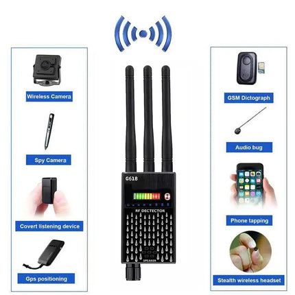 G618 Three Antennas Professional Radio Frequency Detection Device Gsm GPS RF Signal Detector Anti Wiretapping Wireless Camera Detects