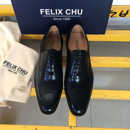 Zapatos de vestir clásicos Oxford estilo Brogue con punta de ala para hombre, zapatos formales de boda con cordones de cuero genuino negro y marrón para hombres