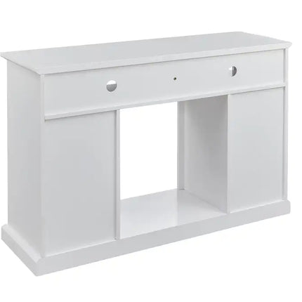 Modern Electric Fireplace TV Stand, Fit up to 55" Flat Screen TV with 2 Tempered Glass Storage Cabinet and Adjustable Shelves