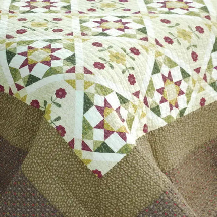 [Blooming Flowers] Cotton 3PC Vermicelli-Quilted Printed Quilt Set (Full/Queen Size)