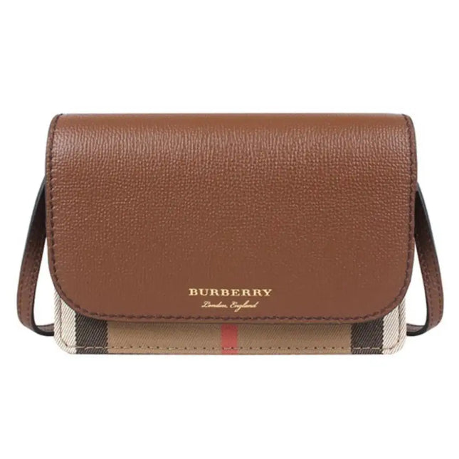 NEW Burberry Brown Hampshire Check Leather Crossbody Bag