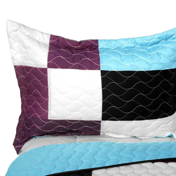 [Swaying Lily] 3PC Vermicelli-Quilted Patchwork Quilt Set (Full/Queen Size)