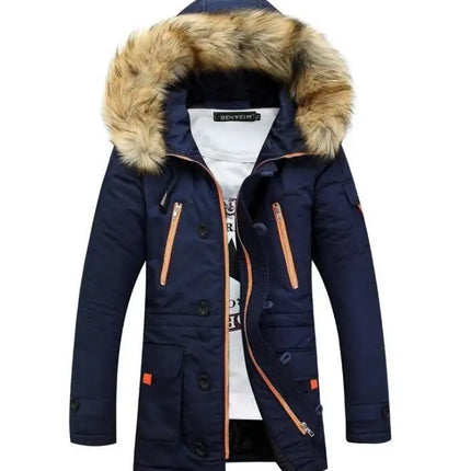 Men Coat Jacket Faux Fur Hooded Cotton Padded Parka Outerwear and Coats