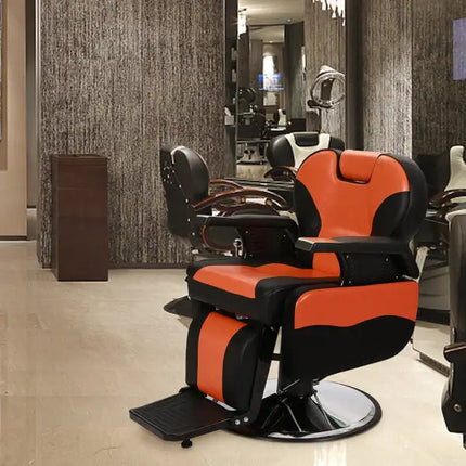 PVC Leather Cover; Wooden Armrest Shell; Iron Footrest; Disc With Footrest; Can Be Put Down 150kg; Barber Chair Orange