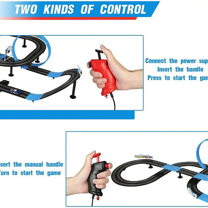 Bosonshop High-Speed Electric Powered Super Loop Speedway Slot Car Track Set with Two Cars