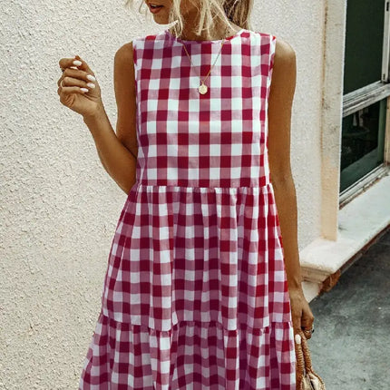 Plaid Printed A-Line Midi Dress