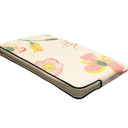 NEW Coach White Large Corner Zip Dreamy Land Floral Print Canvas Wristlet Clutch Bag