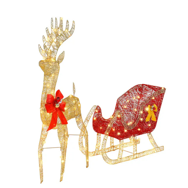 74*20*120cm 30.00V 3.60W Golden Elk Deer Sled Iron Frame Cotton Thread Green Onion Powder Courtyard Elk Decoration RT