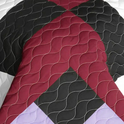 [Wind Castle] 3PC Vermicelli-Quilted Patchwork Quilt Set (Full/Queen Size)