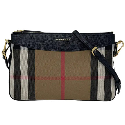 NEW Burberry Brown/Black Derby Peyton House Check Coated Canvas Clutch Crossbody Bag