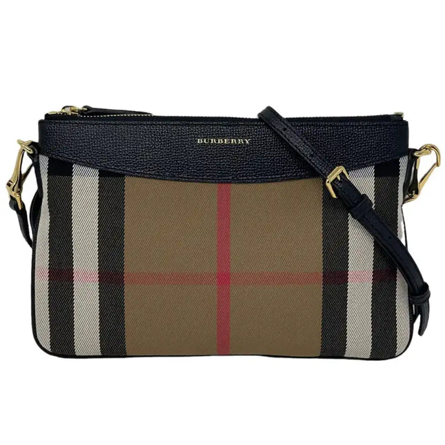 NEW Burberry Brown/Black Derby Peyton House Check Coated Canvas Clutch Crossbody Bag