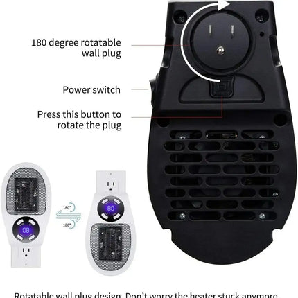 Programmable Space Heater, with Led Display Wall Outlet Electric Heater with Adjustable Thermostat and Timer for Home Office Indoor Use With Remote Control 500 Watt ETL Approved 5 Core PIH