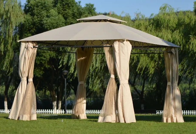 Toldo para parrilla de dos niveles de calidad, carpa para cenador para barbacoa al aire libre con protección UV, color beige