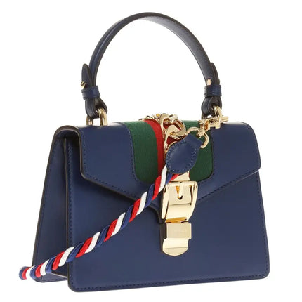 NEW Gucci Blue Sylvie Top Handle Leather Crossbody Shoulder Bag