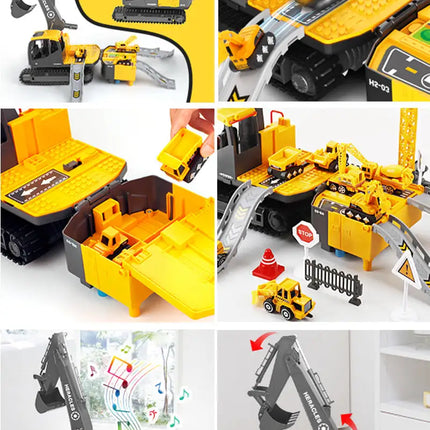 Juguetes para camiones de construcción para niños de 3, 4, 5 y 6 años, vehículos de ingeniería de juguete con excavadora grande con tapete de juego, grúa torre grande, 8 mini camiones y señales de tráfico para niños pequeños RT