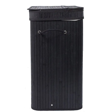 Flip Type Bamboo Laundry Hamper Wooden Folding Dirty Clothes Storage Basket Body with Removable Liners RT