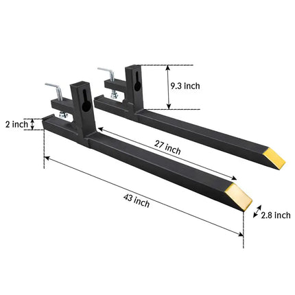 Heavy-Duty Forklift Pallet Forks with Inclinable Base, 2000 lbs Capacity for Tractor or Loader, Black XH