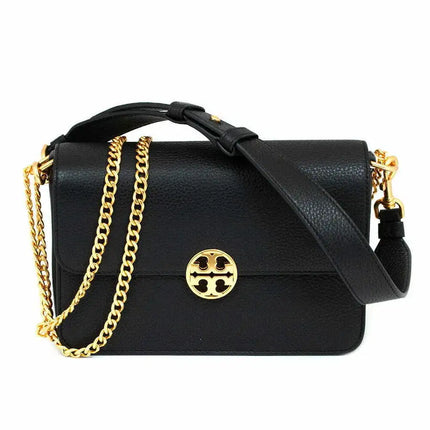 Tory Burch Chelsea Convertible Shoulder Bag in Gold Chain Black Leather