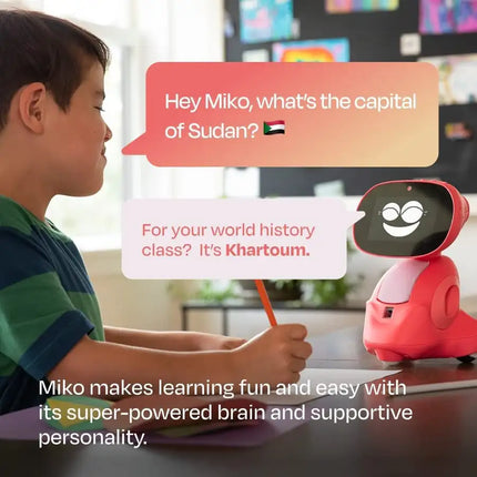 Miko 3: Robot inteligente para niños impulsado por IA | Robot educativo y de aprendizaje STEM con aplicaciones de codificación + Juegos ilimitados + programable | Rojo marciano