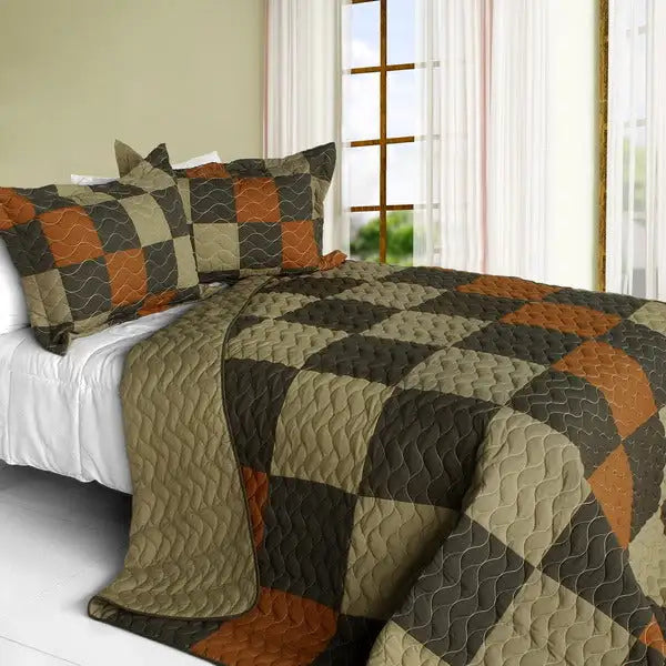 [Believe Love] 3PC Vermicelli-Quilted Patchwork Quilt Set (Full/Queen Size)