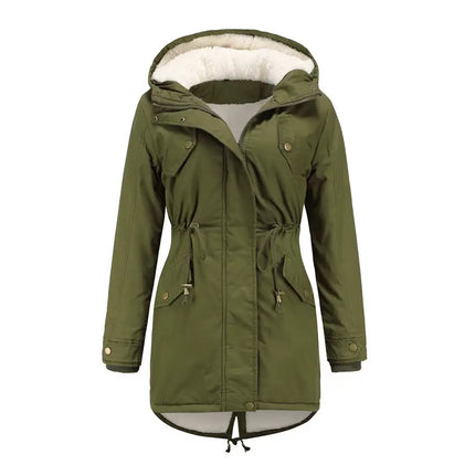Women Fleece Coat Drawstring Hooded Cotton Jacket