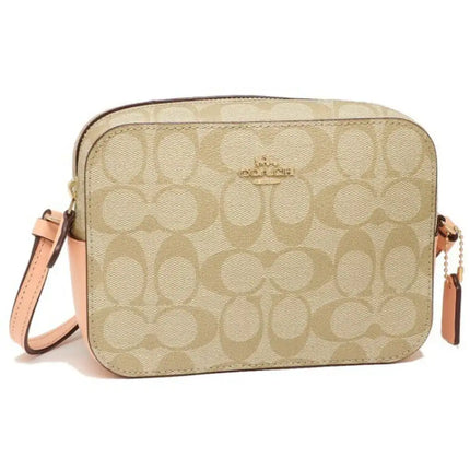 NEW Coach Beige Mini Camera Bag Monogram Signature Canvas Crossbody Bag