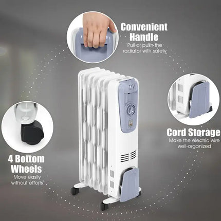 1500W Electric Oil Filled Radiator with 4 Bottom Wheels