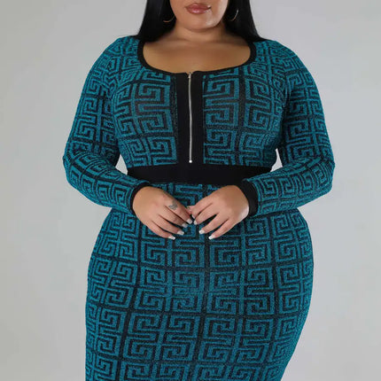 Woman Plus Size Women's Stretch Geometric Tunic Dress
