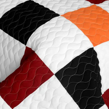 [Plaid] Brand New Vermicelli-Quilted Patchwork Quilt Set Full/Queen