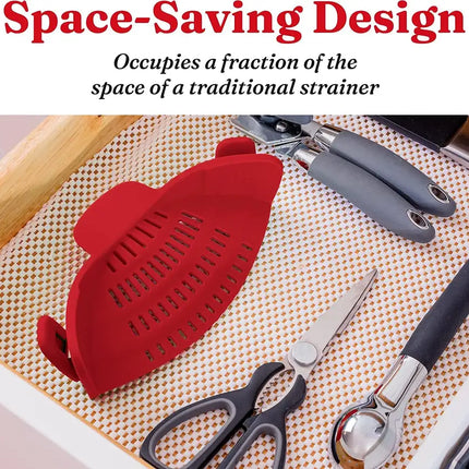 Kitchen Snap N Strain Pot Strainer and Pasta Strainer - Adjustable Silicone Clip On Strainer for Pots, Pans, and Bowls - Gray