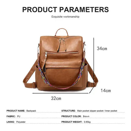 Women's Fashion Backpack Multipurpose Design Handbags and Shoulder Women Tote Bag Bag PU Leather Travel bag; Brown