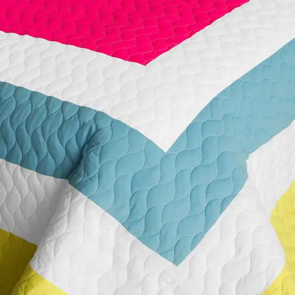 [Moon's Passion] Vermicelli-Quilted Patchwork Geometric Quilt Set Full/Queen