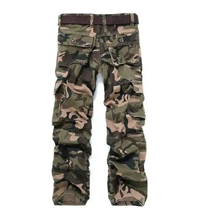Men's Casual Cargo Pants Multi-Pocket Thick Washed Camouflage Military Work Trousers