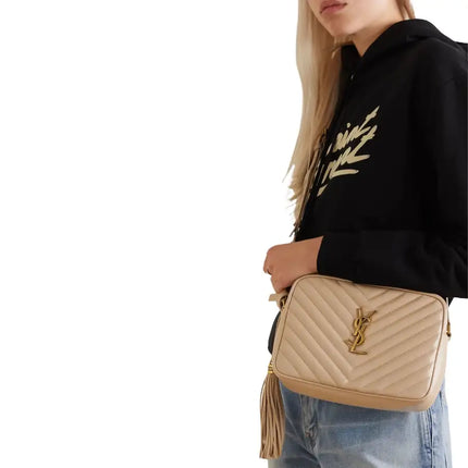 NEW Saint Laurent Beige Quilted Leather Lou Crossbody Camera Shoulder Bag