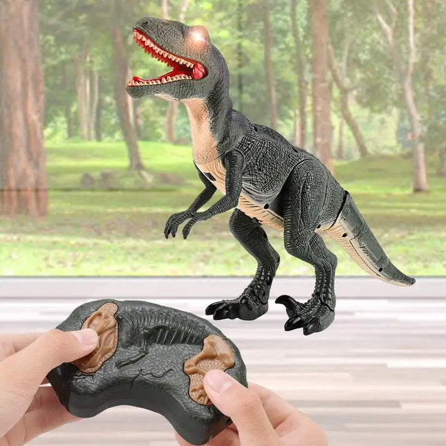 Remote Control R/C Walking Dinosaur Toy with Shaking Head, Light Up Eyes & Sounds (Velociraptor)