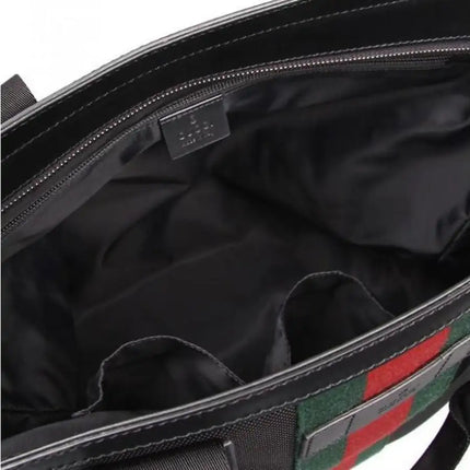 NEW Gucci Black Web Stripe Canvas Tote Shoulder Bag