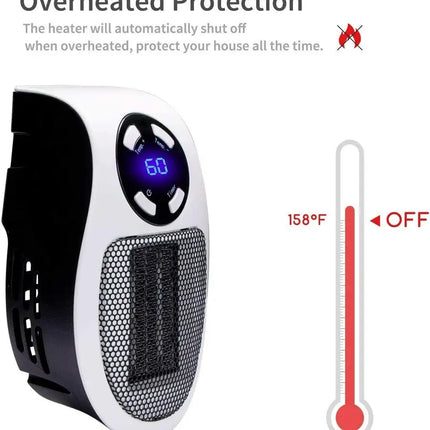 Programmable Space Heater, with Led Display Wall Outlet Electric Heater with Adjustable Thermostat and Timer for Home Office Indoor Use With Remote Control 500 Watt ETL Approved 5 Core PIH