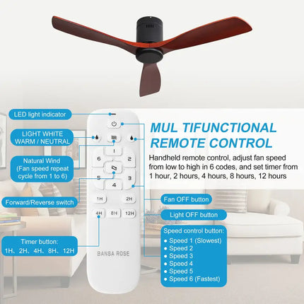 Ceiling Fan ; Remote Control; 52" Matte Black Indoor Outdoor Wood Ceiling Fan with 3 Fan Blades; Noiseless Reversible DC Motor for Patio Living Room; Bedroom; Office; Matte Black