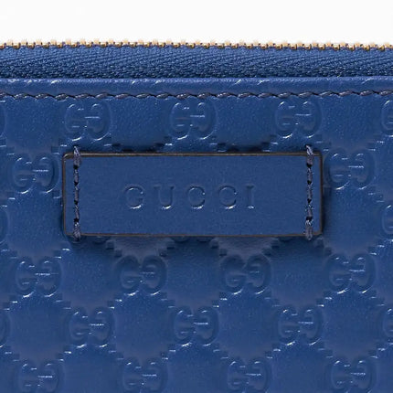 NEW Gucci Blue Micro GG Guccissima Leather Zip Around Wallet Clutch Bag