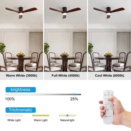 Ceiling Fan with Lights; Remote Control; 52" Matte Black Indoor Outdoor Wood Ceiling Fan with 3 Fan Blades; Noiseless Reversible DC Motor for Patio Living Room; Bedroom; Office; Matte Black