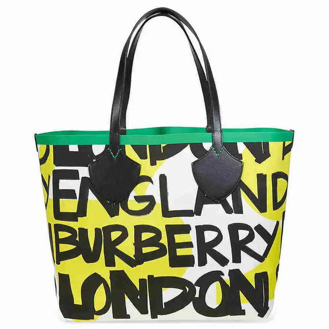 Burberry Large Graffiti Green-Black Print Cotton Reversible Tote Bag