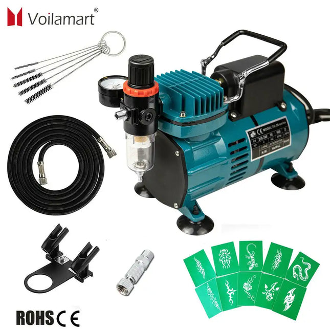 Voilamart 1/5HP Airbrush Compressor Kit Air Brush Spray Paint Tattoo Stencils