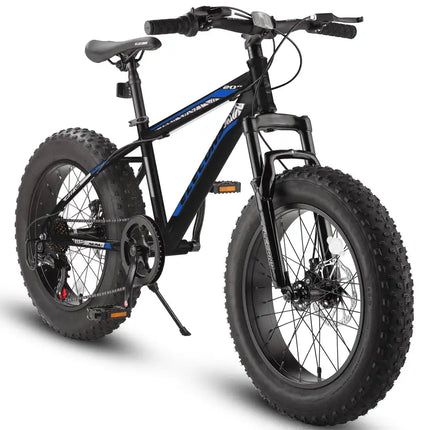 S20109 Elecony 20 Inch Fat Tire Bike Adult/Youth Full Shimano 7 Speed Mountain Bike, Dual Disc Brake, High-Carbon Steel Frame, Front Suspension, Mountain Trail Bike, Urban Commuter City Bicycle