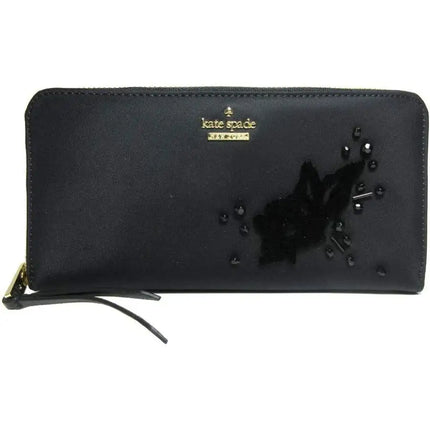 NEW Kate Spade Black Dawn Place Embellished Neda Nylon Long Wallet Clutch Bag