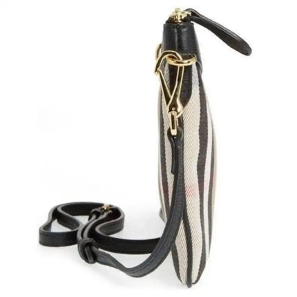 NEW Burberry Brown/Black Derby Peyton House Check Coated Canvas Clutch Crossbody Bag