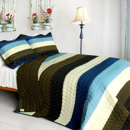 [Romantic Town] 3PC Vermicelli-Quilted Patchwork Quilt Set (Full/Queen Size)