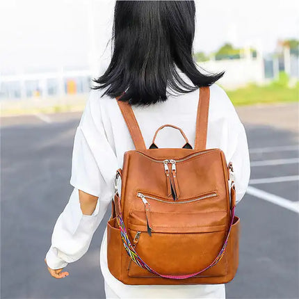 Women's Fashion Backpack Multipurpose Design Handbags and Shoulder Women Tote Bag Bag PU Leather Travel bag; Brown