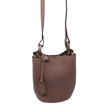 NEW Burberry Pink Haymarket Lone Small Leather Crossbody Bucket Bag