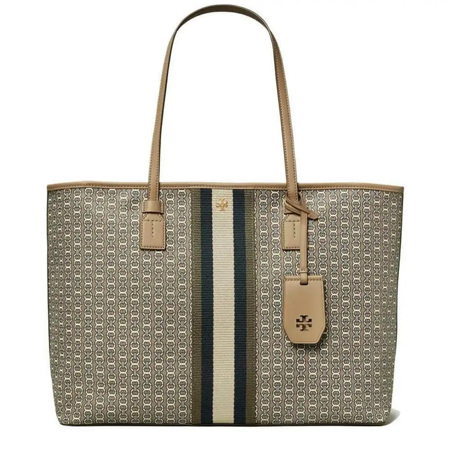 Tory Burch Gemini Link Top Zip Stipple Gray Heron Tote Bag